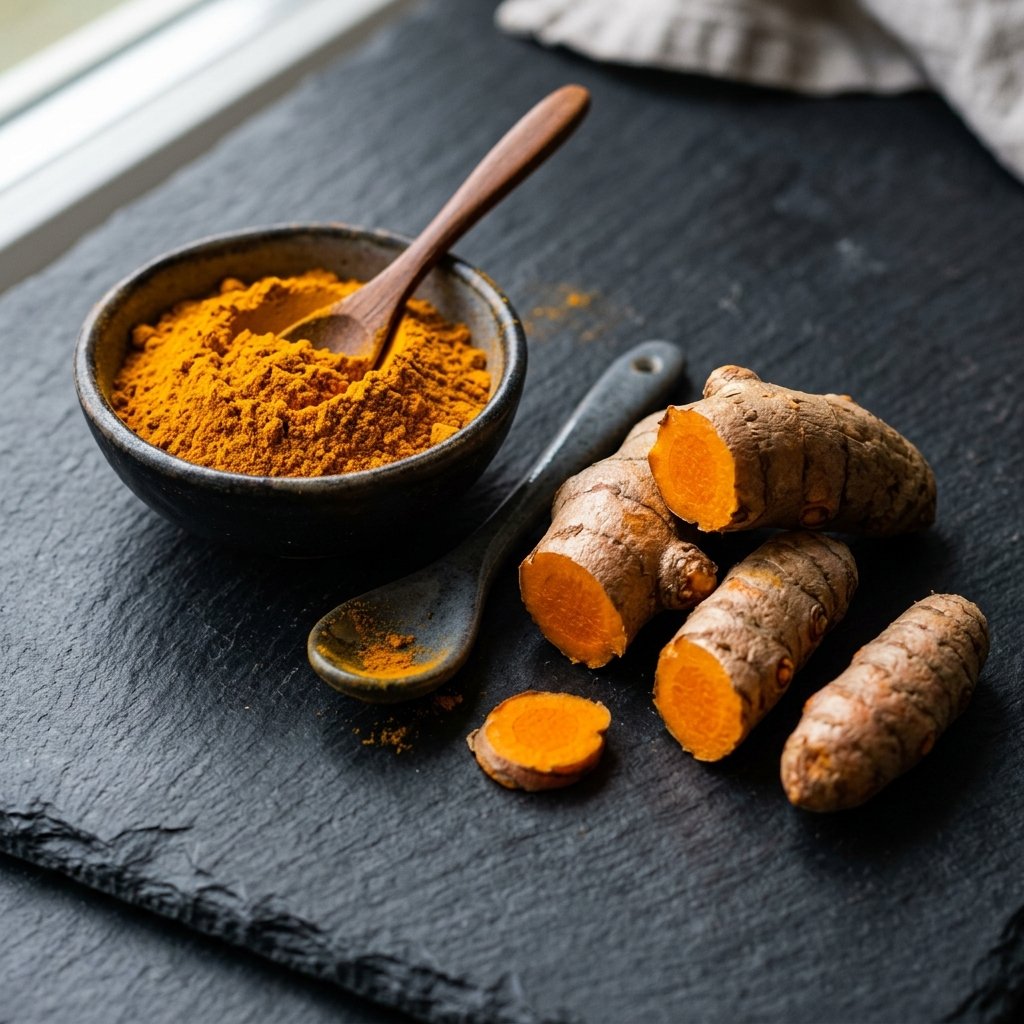 Fresh turmeric root and powder